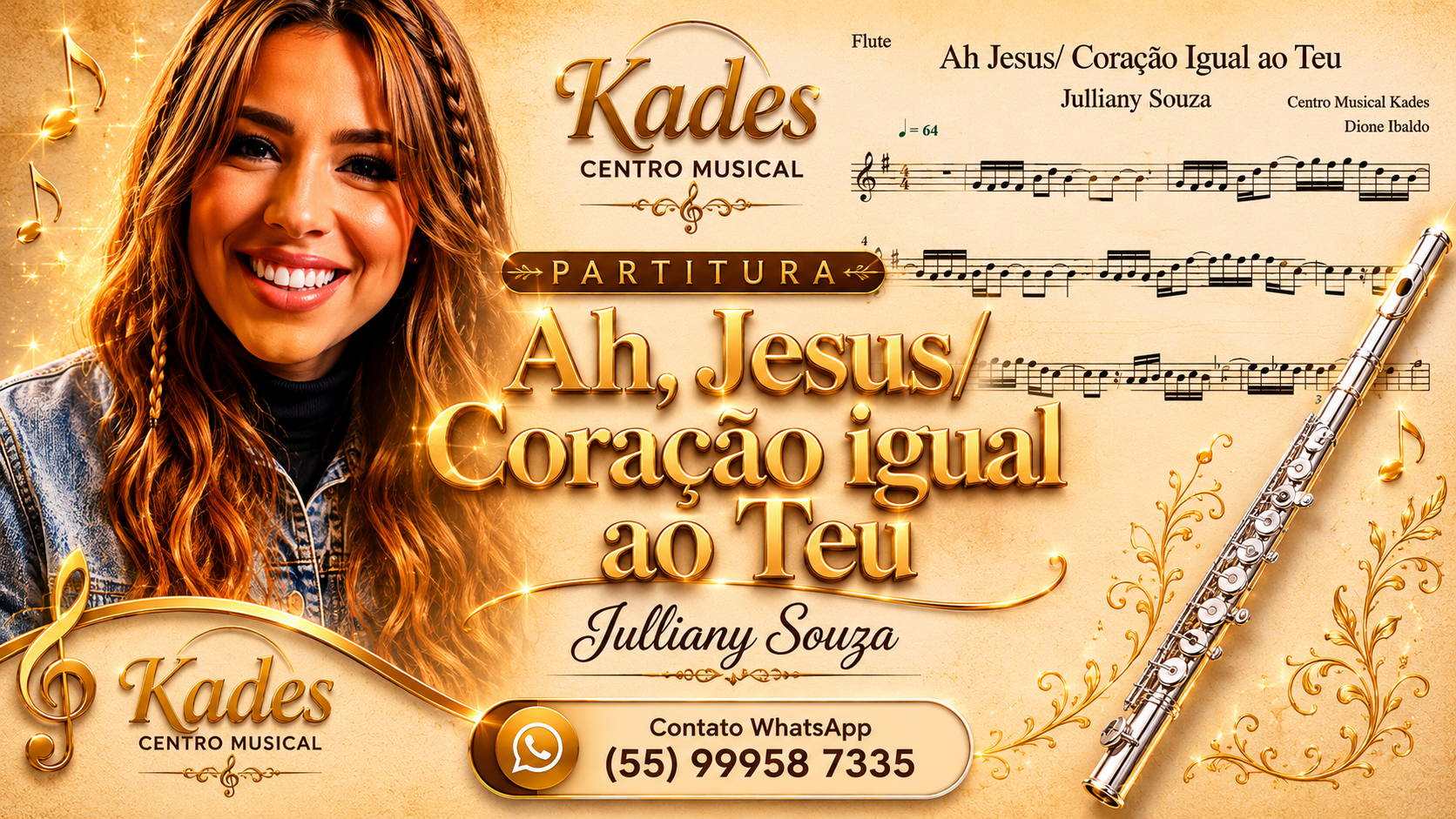 Partitura Ah Jesus/Coração Igual ao Teu - Julliany Souza - Flauta Transversal