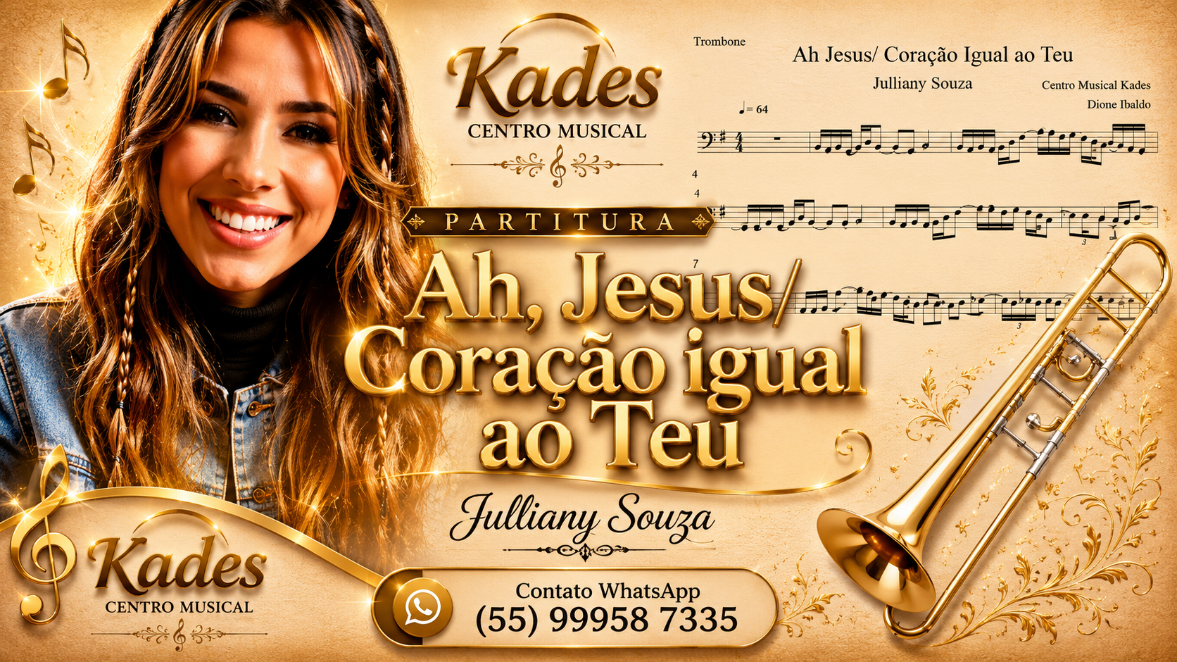 Partitura Ah Jesus/Coração Igual ao Teu - Julliany Souza - Trombone
