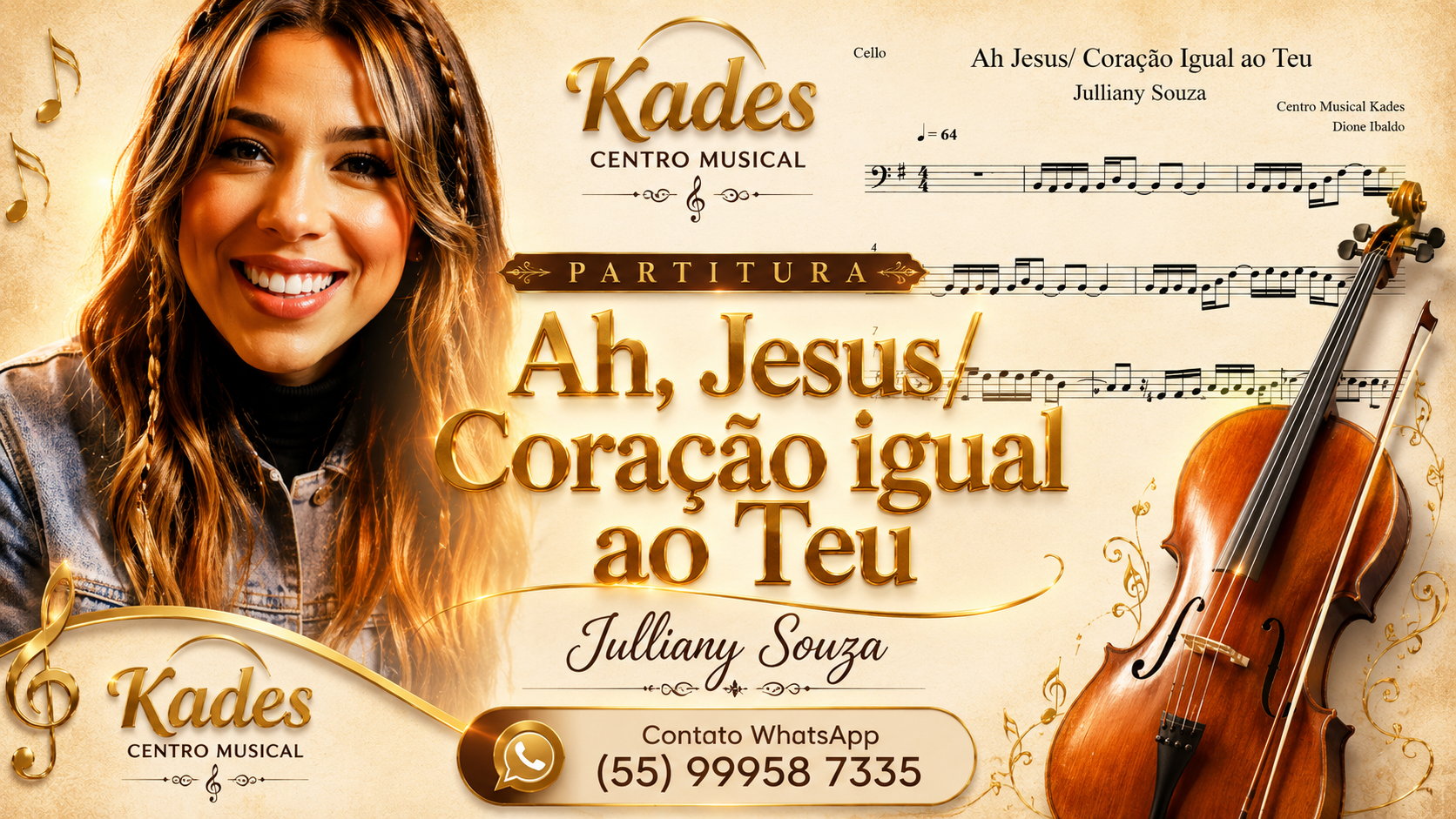 Partitura Ah Jesus/Coração Igual ao Teu - Julliany Souza - Violoncelo
